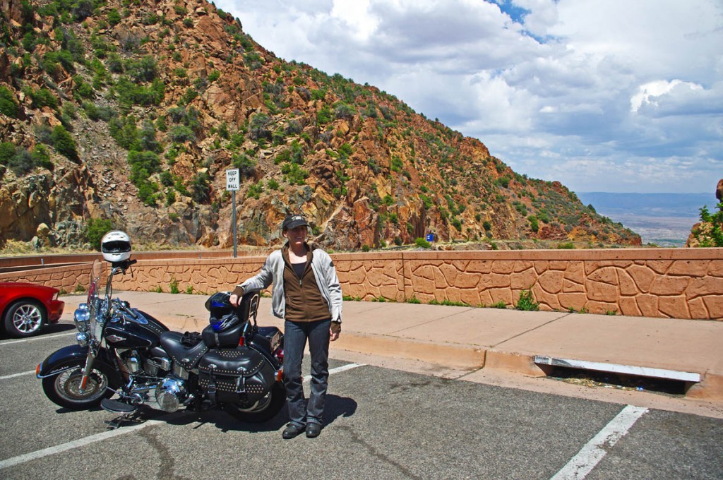 Motorcycle Rides in Arizona: Sedona, Scottsdale area - Jackie gets ready to descend from the Mingus Highway
