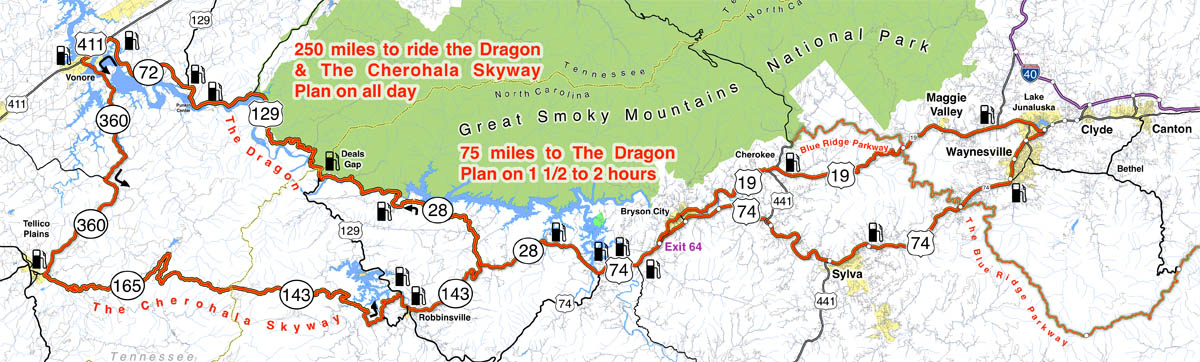 Smoky Mountain Motorcycle Rider Blue Ridge Parkway To Tail Of The Dragon Map