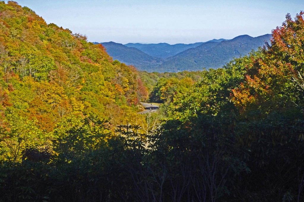 Blue Ridge Parkway Motorcycle - Fall leaf color;