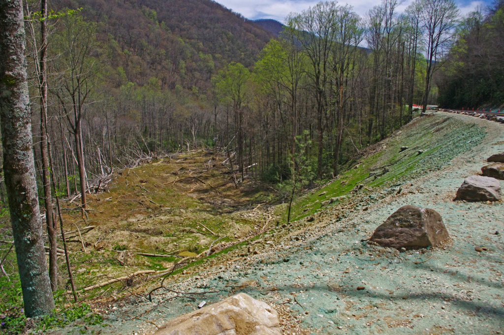 photo - View of the slide damage below the repairs.