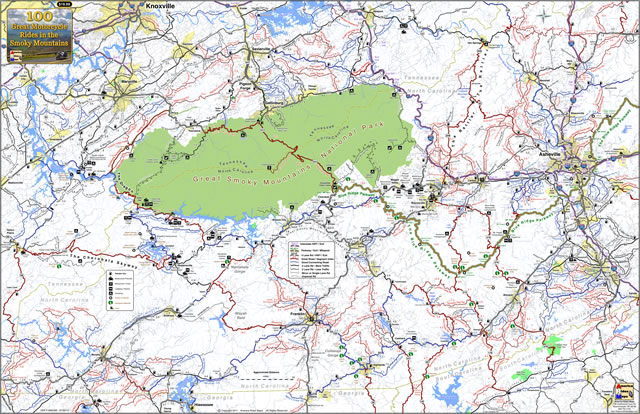 100 Great Smoky Mountain Motorcycle Rides Map