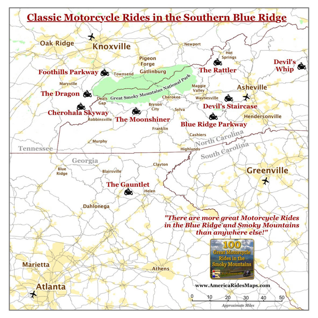 Map of Classic Motorcycle Rides in the Smoky Mountains