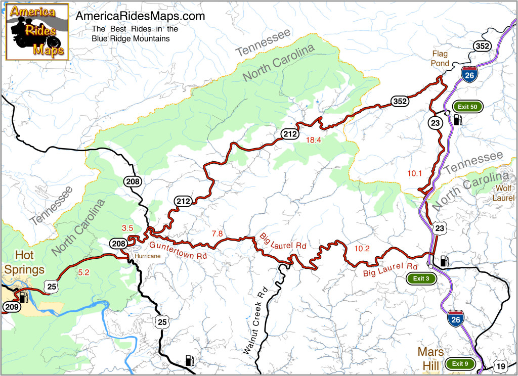 Hot Springs to Flag Pond Motorcycle Ride Map