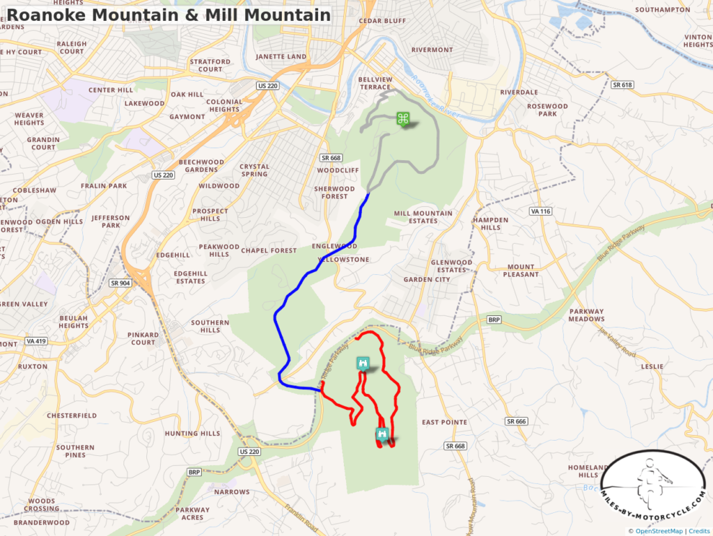 Roanoke Mtn and Mill Mtn Map